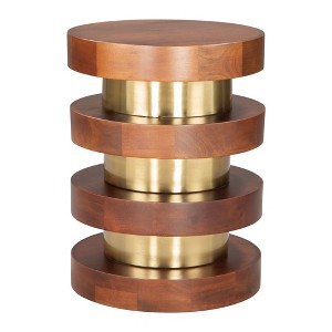 HomeRoots 20" Brown and Gold Solid Wood and Iron Round Pedestal End Table - 1 of 4