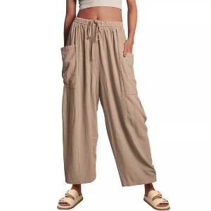 Clearlove Woman Linen High Waisted Pull On Flowy Casual Baggy Drawstring Palazzo Trousers Wide Leg Pants - 1 of 4