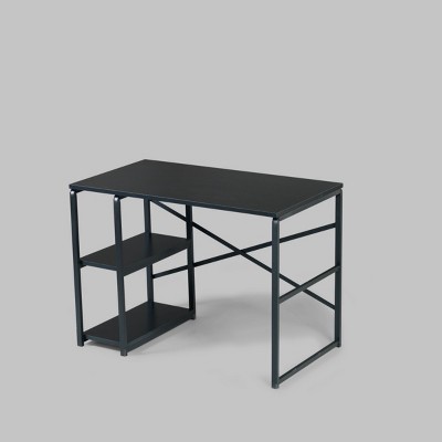 GlasFlength Desks Metal Frame 2 Shelves Computer Desk Gaming Desk Home Office Desk Simple Design for Small Spaces, Black, 25"*47"*28"