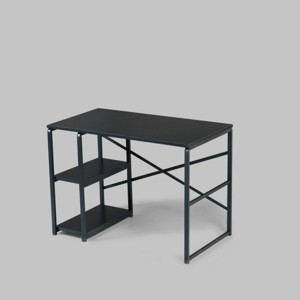 GlasFlength Desks Metal Frame 2 Shelves Computer Desk Gaming Desk Home Office Desk Simple Design for Small Spaces, Black, 25"*47"*28" - 1 of 4