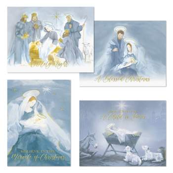 Masterpiece Studios Foil 12-Count Boxed Assorted Holiday Cards, 3 each of 4 Different Designs, Religious Watercolor Set, 6.25" x 4.62"