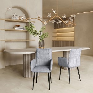 ModernLuxe Set of 2 Dining Chairs Velvet Upholstered Accent Chairs with Soft Cushioned Seat & Iron Frame, Armless Chairs Arm Chairs, Yellow/Gray - 1 of 4