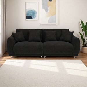 86.6" Teddy Fleece Sofa with 4 Throw Pillows & Metal Feet, Compact Design - 1 of 4