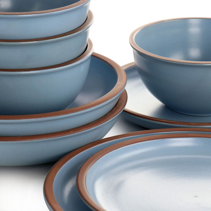 Soho Lounge Lagos 16 Piece Terracotta Double Bowl Dinnerware Set in Solid Matte Blue, 3 of 9
