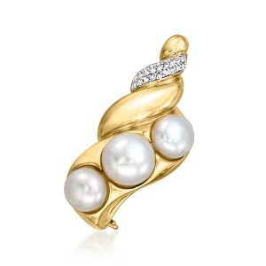Ross-Simons 7-9mm Cultured Pearl and .10 ct. t.w. Diamond Seashell Pin in 18kt Gold Over Sterling - 1 of 3