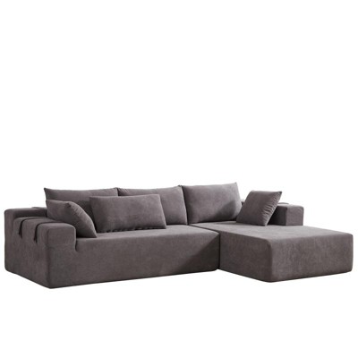 TiramisuBest 108" L Shaped Sectional Sofa Chenille Upholstered Modular 4 Seat Convertible Couch Set Seating 6 Pillows Living Room Left /Right Side
