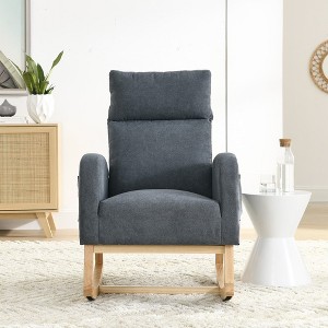 Modern Nursery Rocking Chair, Upholstered Glider Rocker with Side Pocket, Teddy Fabric Accent Armchair, Comfy Reading Chair for Living Room Bedroom - 1 of 4