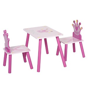 ALEXOUN 3-Piece Kids Wooden Table and Chair Set with Crown Pattern Gift for Girls Toddlers Arts Reading Writing Age 2-4 Years Pink - 1 of 4