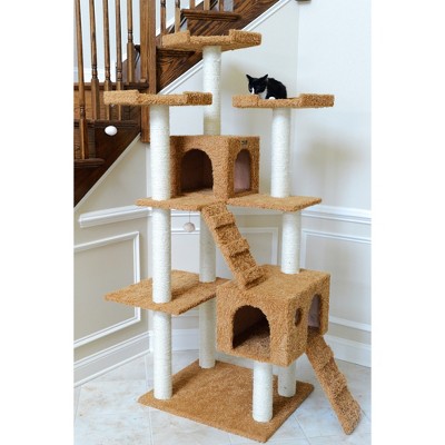 Ochre Brown Multi-Level Sisal Cat Tree with Faux Fur