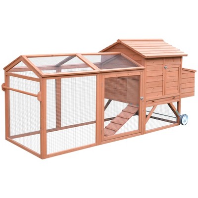 PawHut 96.5" Chicken Coop Wooden Hen House Rabbit Hutch Poultry Cage Pen Portable Backyard With Wheels Outdoor Run and Nesting Box