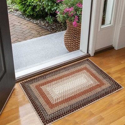 Braided Print Machine Washable Rug for Living Room Non-Slip Area Rug Stain Resistant Carpet for Dining Room Bedroom Nursery Office