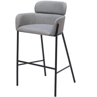 HomeRoots 30" Slate Gray And Black Fabric And Steel Bar Height Bar Chair