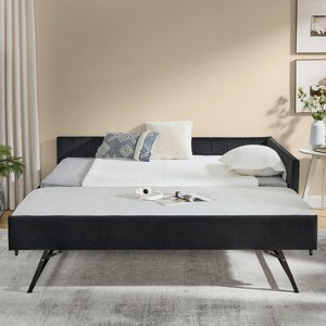 YONWAY Full Size Upholstery Daybed with Erectable Trundle, Full to King Design Extendable Velvet Sofa Bed, Easy Assembly, No Box Spring Required - 1 of 4