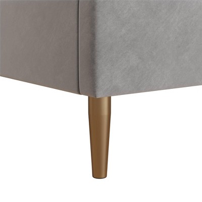 Daphne Light Gray Velvet Upholstered Bed with Brass Toned Legs