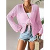 Coolmee Women's Tie Front Lightweight Crochet Cardigan Shrugs Knit Cardigan Crop Tops Cover Up - 4 of 4