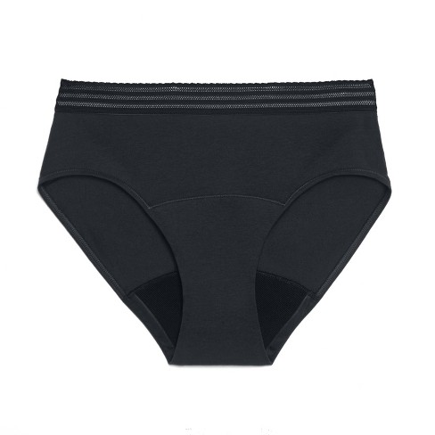 Thinx Women's Cotton Lace All Day Briefs - Black 1x : Target