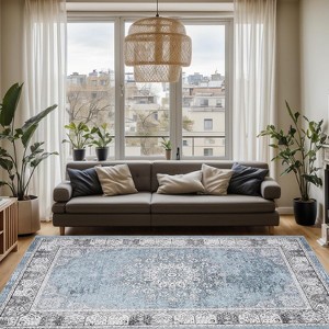 Washable Area Rug Rugs, Vintage Area Rug for Bedroom, Distressed Traditional Rugs, Foldable Thin Mat, Large Indoor Area Rugs - 1 of 4