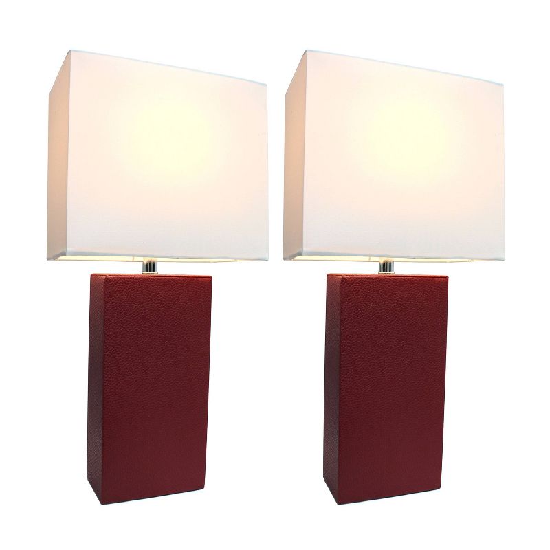 Set of 2 Leather Table Lamps with Fabric Shades - Elegant Designs, 3 of 6