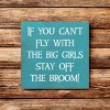 Slickblue Funny Witch Quote Wood Sign – “Stay Off the Broom” Saying, 7x7 Rustic Knotty Pine Wall Art - 2 of 3