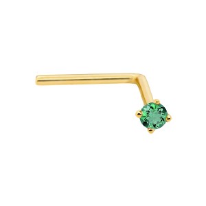 Jewelry Avalanche 22G 14K Gold L-shape Nose Stud with Emerald Gemstone - 1 of 2