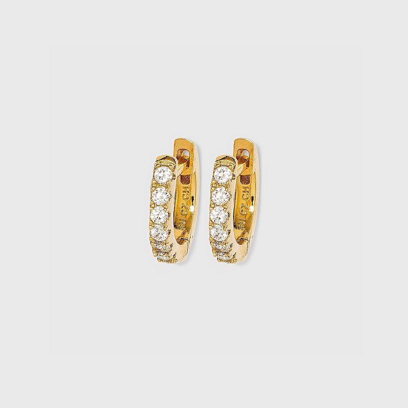 14K Gold Plated Cubic Zirconia Huggie Hoop Earrings - A New Day&#8482;, 1 of 9