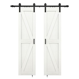 Karl Home 36 in. x 84 in. 2-Panel White Primed K-Shape MDF Interior Sliding Barn Door with Hardware Kit - 1 of 4