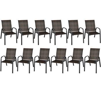Tangkula 12PCS Outdoor PE Wicker Stacking Dining Chairs Patio Arm Chairs