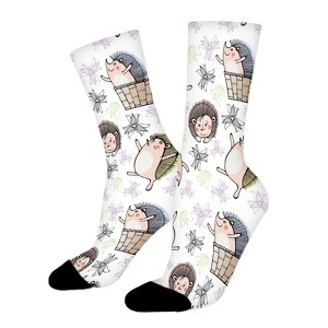 Cartoon Hedgehog Women Printed Crew Socks Funny Funky Socks Soft Polyester Novelty Gifts for Artists Men - 1 of 1