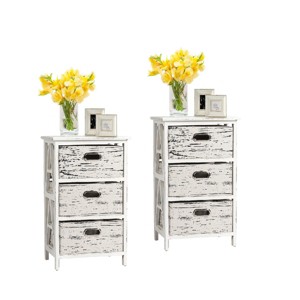 Tangkula 3-Drawer Fabric Vintage End Table Wood Nightstand Set of 2 - 1 of 4