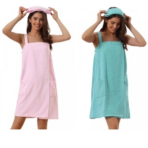 INSPIRE CHIC Women's 2 Pcs Sleeveless Towel Wrap Robe with Strap for Shower - 1 of 4
