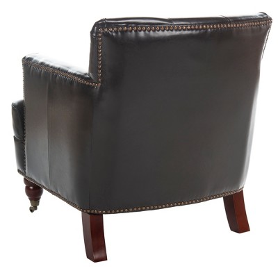 Colin Brown Leather Tufted Accent Chair with Birch Legs