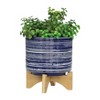 Sagebrook Home 2pc Ceramic Indoor Outdoor Planter Pots with Stands Blue: Hand-Painted, Rust-Resistant, No Drainage Hole - 3 of 4