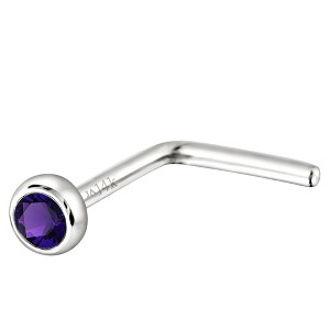 Jewelry Avalanche 22G 14K Gold Bezel-set Amethyst L-shape Nose Stud - 1 of 1