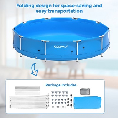 Costway 12ft Round Blue PVC and Iron Frame Above Ground Swimming Pool