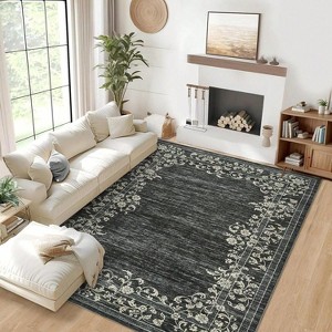 Flower Print Carpet Washable Area Rug Low Pile Soft Carpet Foldable Indoor Carpet - 1 of 4