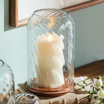 Large Clear Glass Hurricane Candle Holder with Wood Base