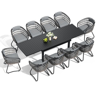 Crestlive Products Modern Aluminum Outdoor Dining sets Expandable Patio Dining Table with arm chairs for 4-10 People Outside
