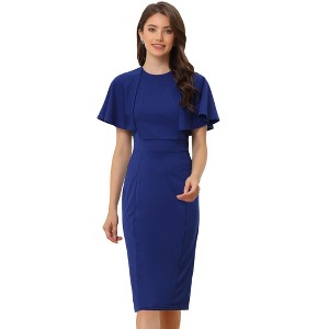 Allegra K Women's Crewneck Short Flutter Sleeves Midi Cocktail Sheath Dress - 1 of 4