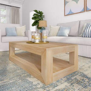 Plank+Beam Solid Wood 40" Modern Rectangular Coffee Table with Storage Shelf - 1 of 4