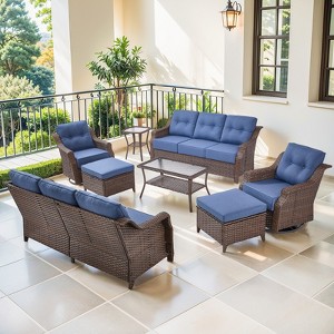 Buenhomino 8 Piece Patio Sectional Sofa Furniture Set, All-Weather Wicker Rattan Outdoor Conversation Set with High Back and Thick Cushions - 1 of 4