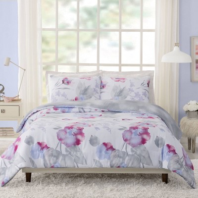 Full/queen Teen Modern Luxe Floral Comforter Set Pink/gray/blue ...