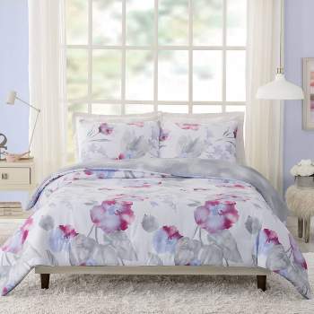 Full/Queen Teen Modern Luxe Floral Comforter Set Pink/Gray/Blue - Makers Collective