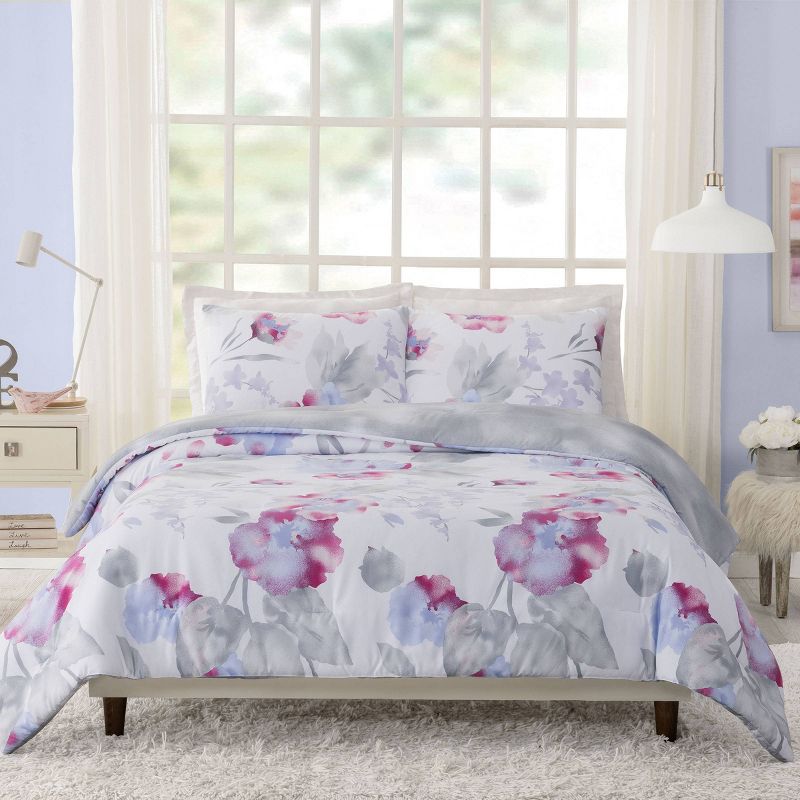 Teen Modern Luxe Floral Comforter Set Pink/Gray/Blue - Makers Collective, 1 of 8