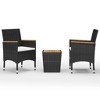 vidaXL 3 Piece Bistro Set Poly Rattan and Acacia Wood Black - 2 of 4