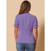 INSPIRE CHIC Women's Bow Tie Neck Solid Color Elastic Cuffs Elegant Office Short Sleeve Blouse - 4 of 4