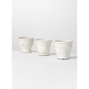 Sullivans Set of 3 Glazed Ceramic Pots 5"H Off-White
