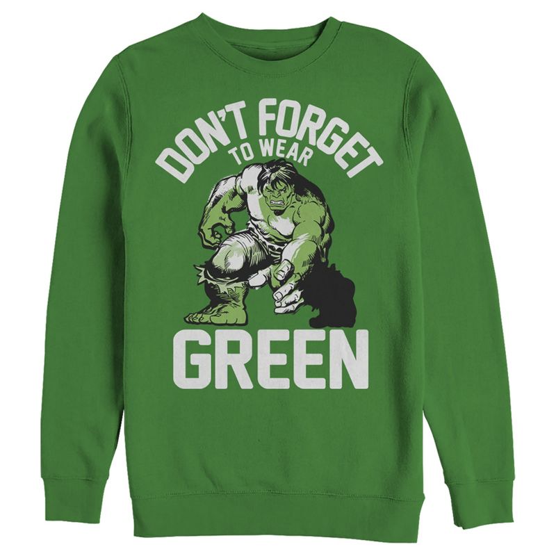 Men's Marvel St. Patrick's Day Hulk Wears Green Sweatshirt, 1 of 5