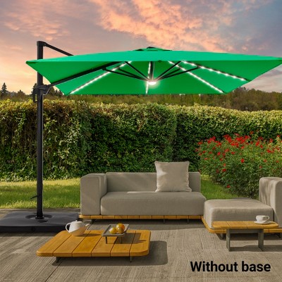 Sonkuki 11FT Round Offset Outdoor Patio Solar LED Cantilever Umbrella Aluminium Pole, 360° Rotation and Canopy Angle Adjustment