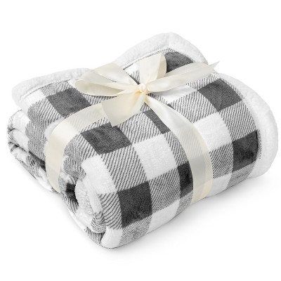 Twin Light Gray and White Sherpa Fleece Reversible Blanket