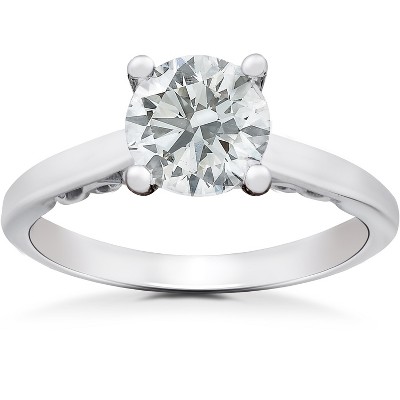 Pompeii3 1 ct Diamond Round Solitaire Engagement Ring 14k White Gold Lab Created